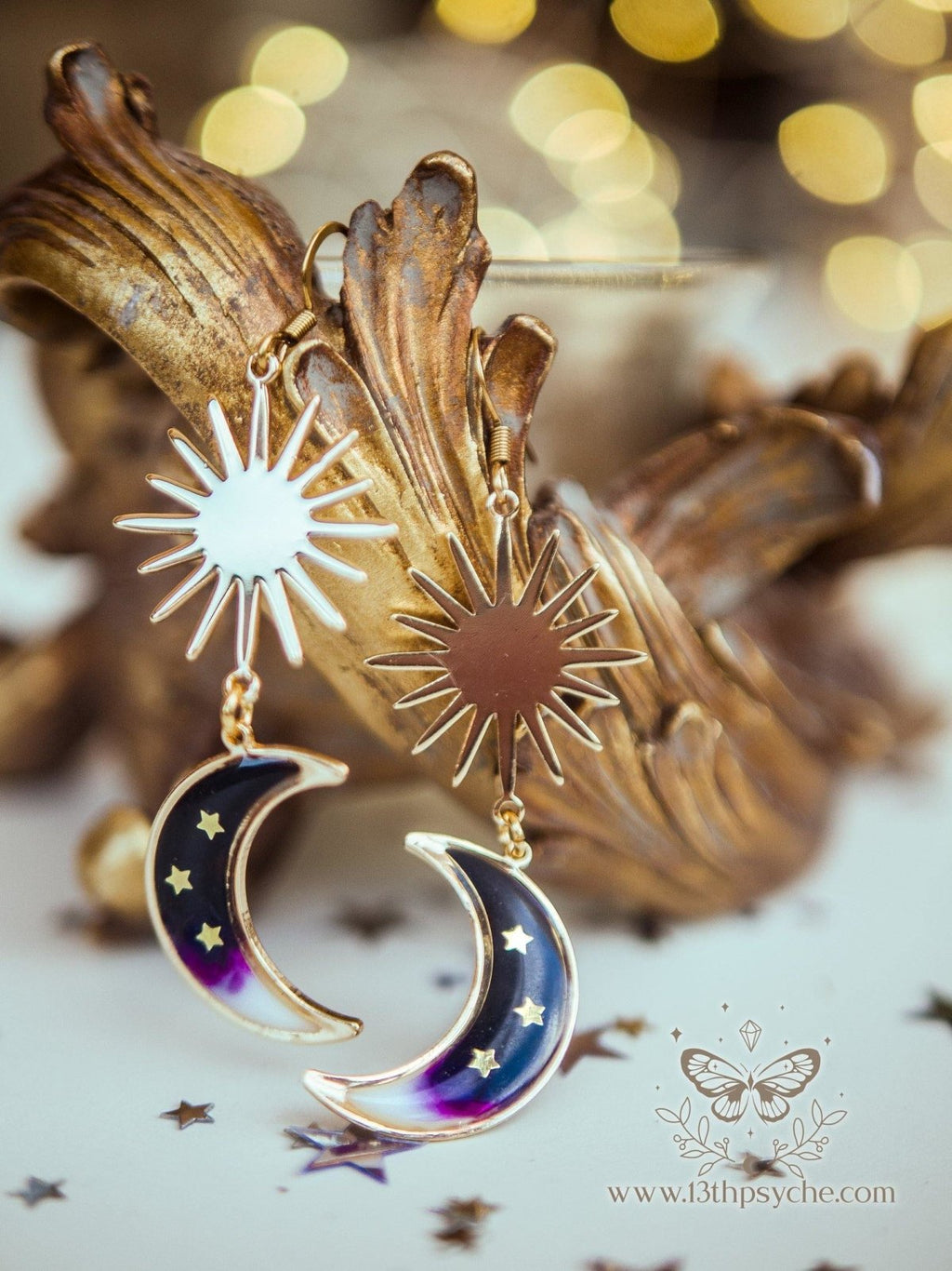 Handmade Black crescent dangle moon earrings - 13th Psyche