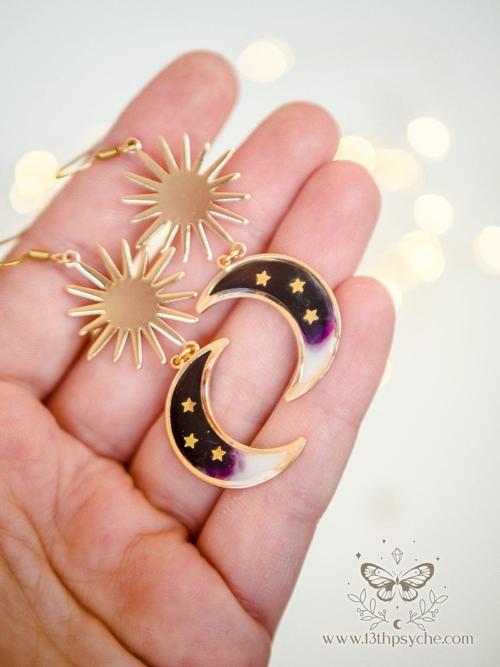Handmade Black crescent dangle moon earrings - 13th Psyche