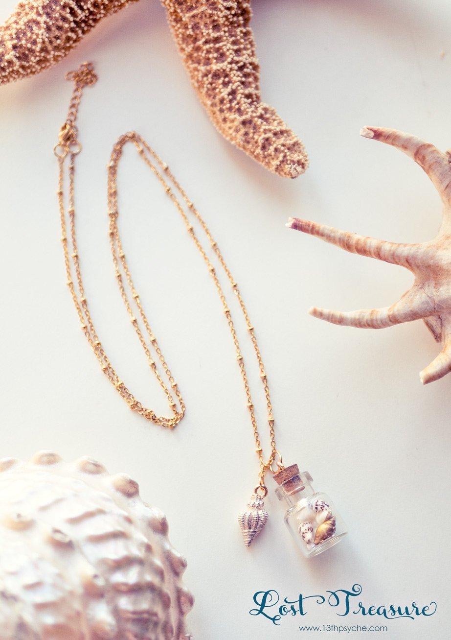 Handmade Gold shell bottle pendant necklace - 13th Psyche