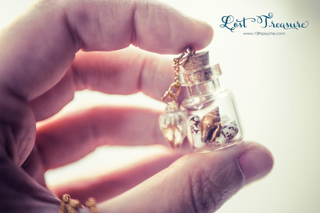 Handmade Gold shell bottle pendant necklace - 13th Psyche