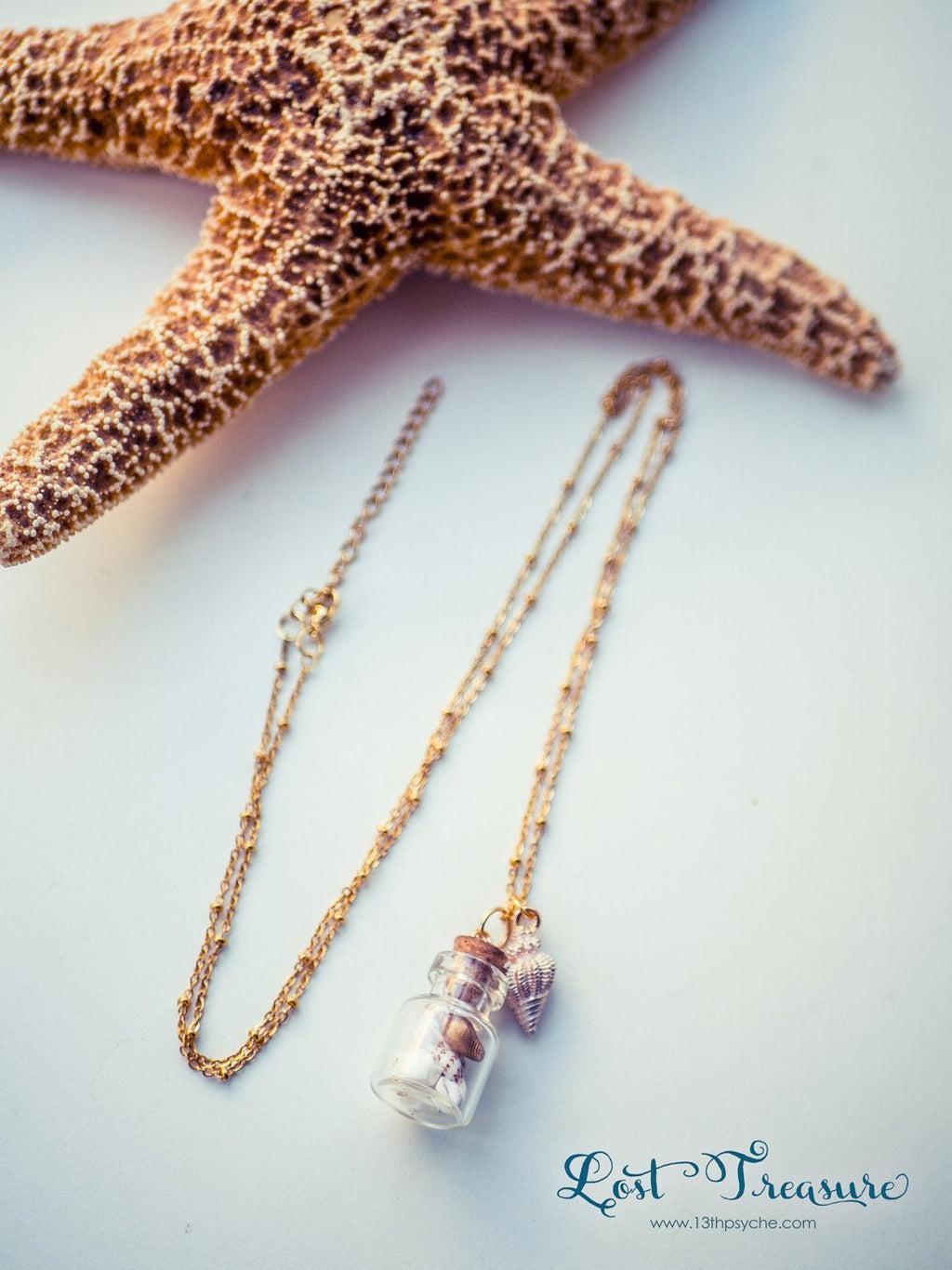 Handmade Gold shell bottle pendant necklace - 13th Psyche