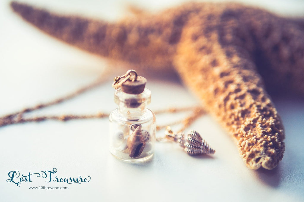 Handmade Gold shell bottle pendant necklace - 13th Psyche