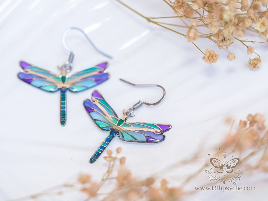 Handmade Stained glass inspired dragonfly earrings - 13th Psyche