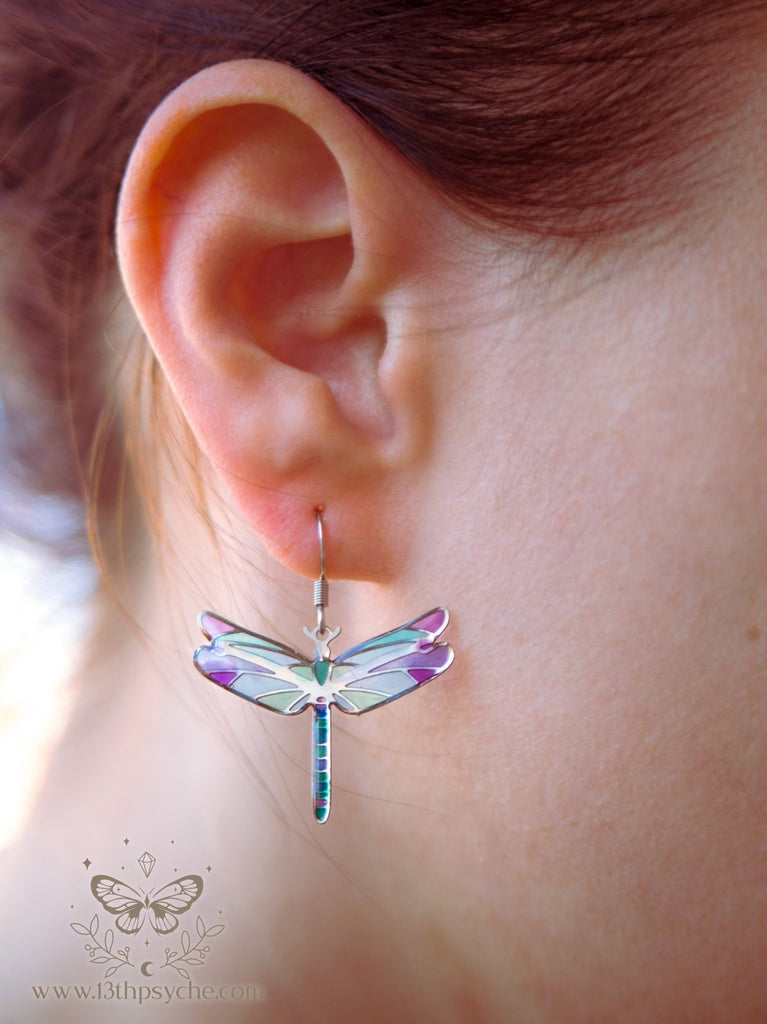 Handmade Stained glass inspired dragonfly earrings - 13th Psyche