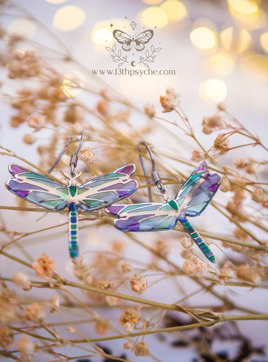 Handmade Stained glass inspired dragonfly earrings - 13th Psyche