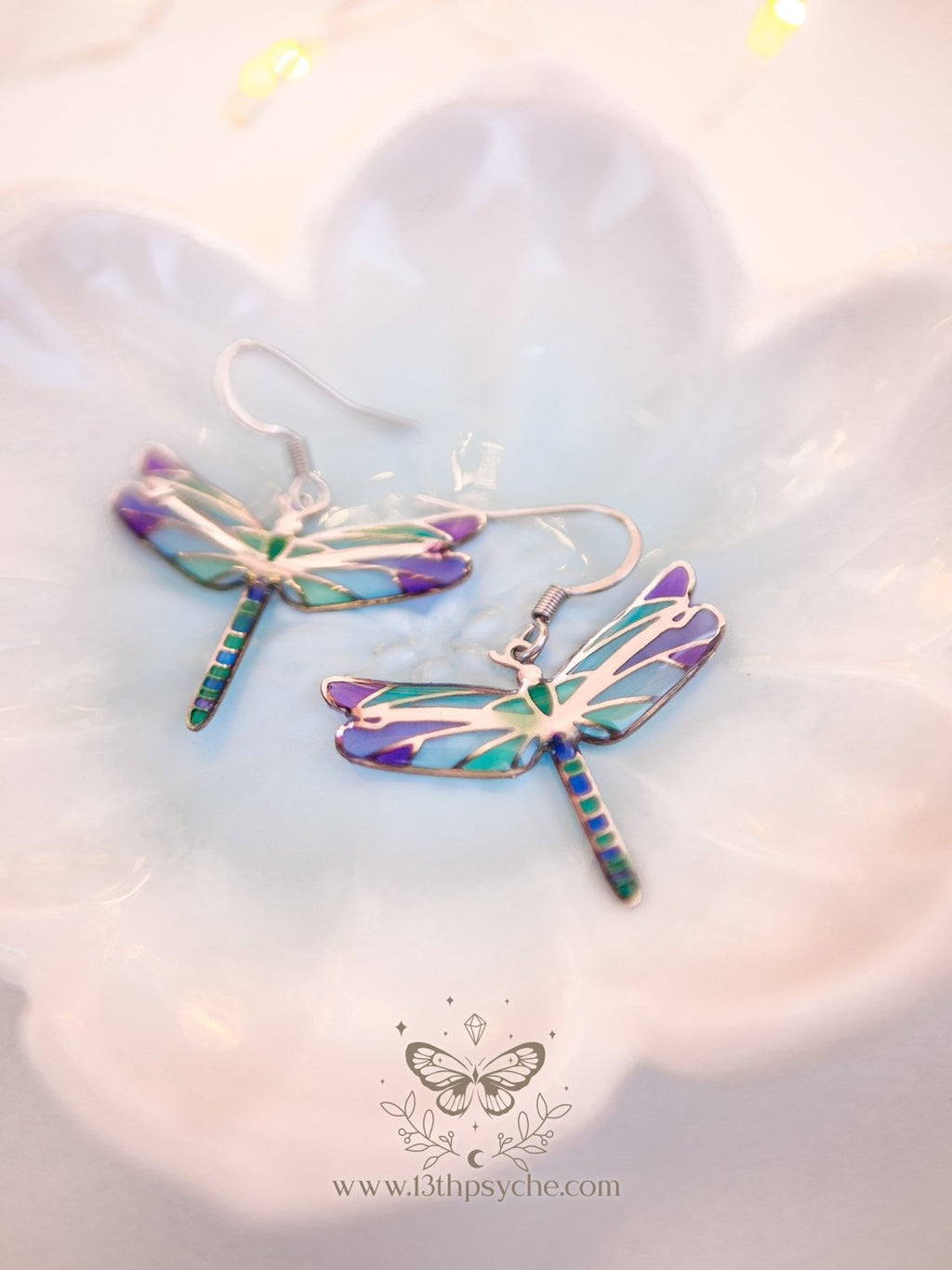 Handmade Stained glass inspired dragonfly earrings - 13th Psyche