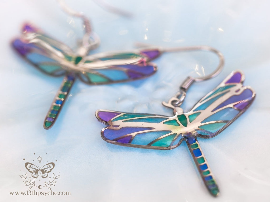 Handmade Stained glass inspired dragonfly earrings - 13th Psyche