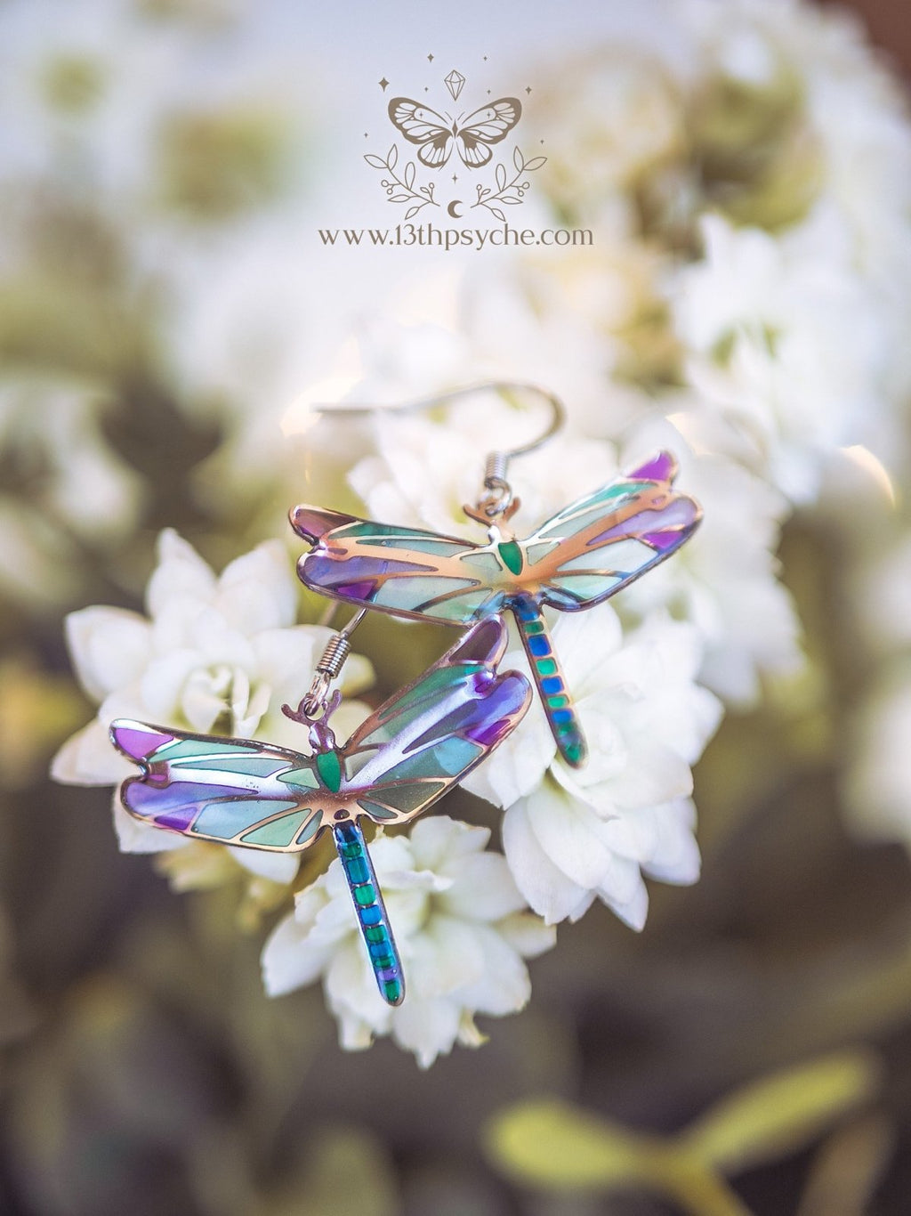 Handmade Stained glass inspired dragonfly earrings - 13th Psyche