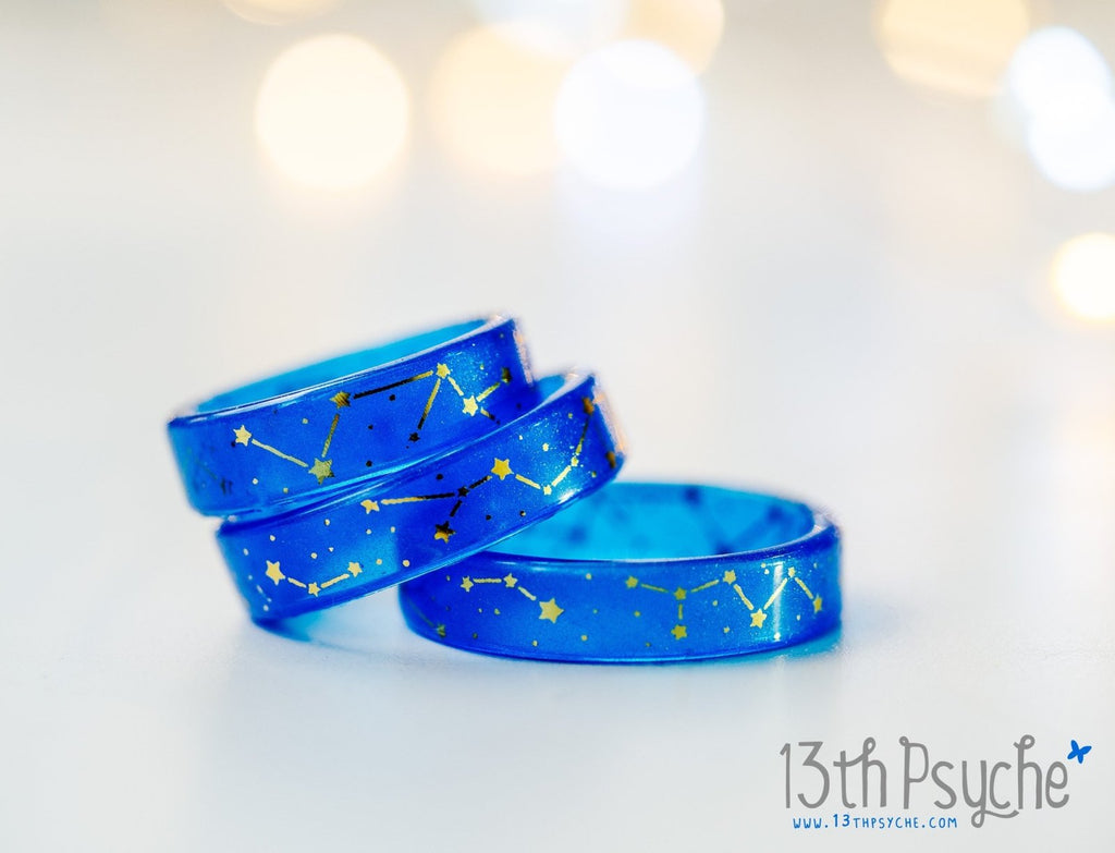 Handmade Star constellations blue resin ring - 13th Psyche