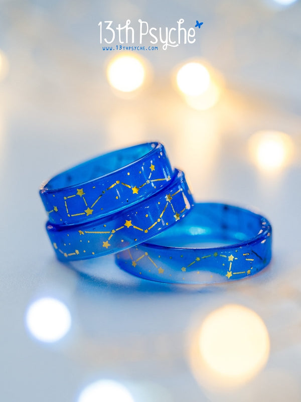 Handmade Star constellations blue resin ring - 13th Psyche