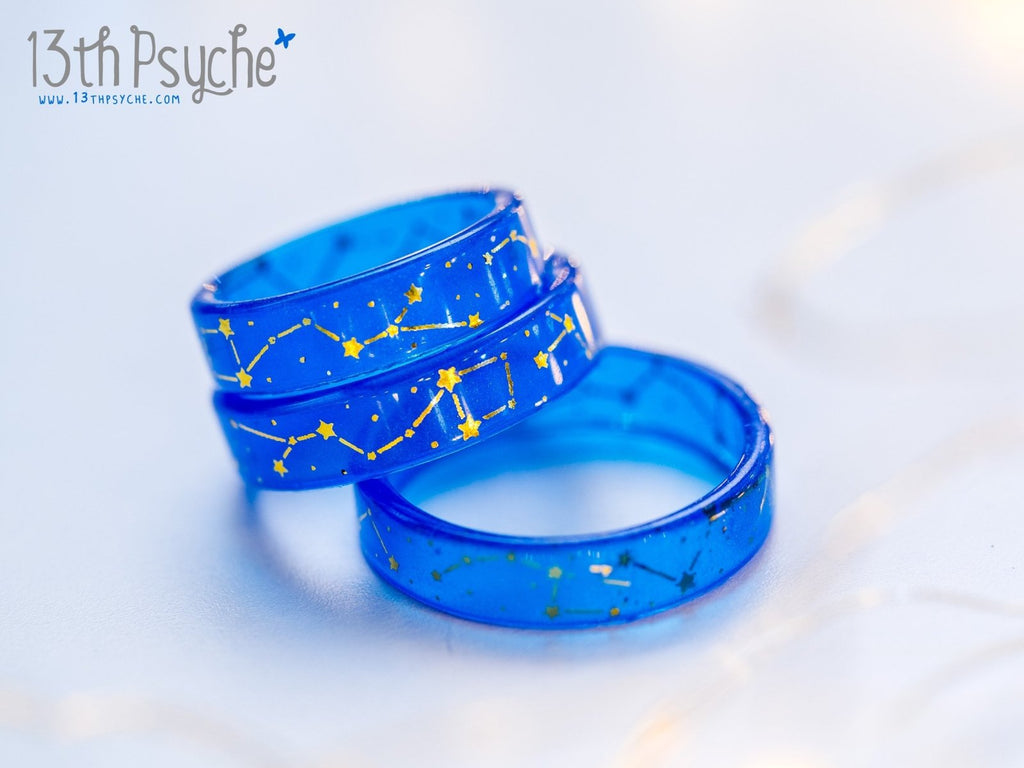 Handmade Star constellations blue resin ring - 13th Psyche