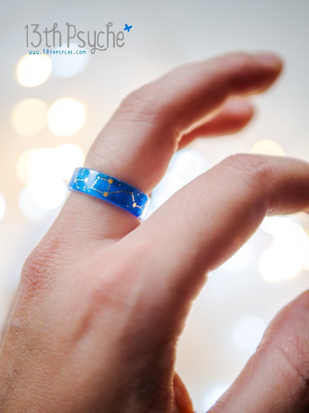 Handmade Star constellations blue resin ring - 13th Psyche