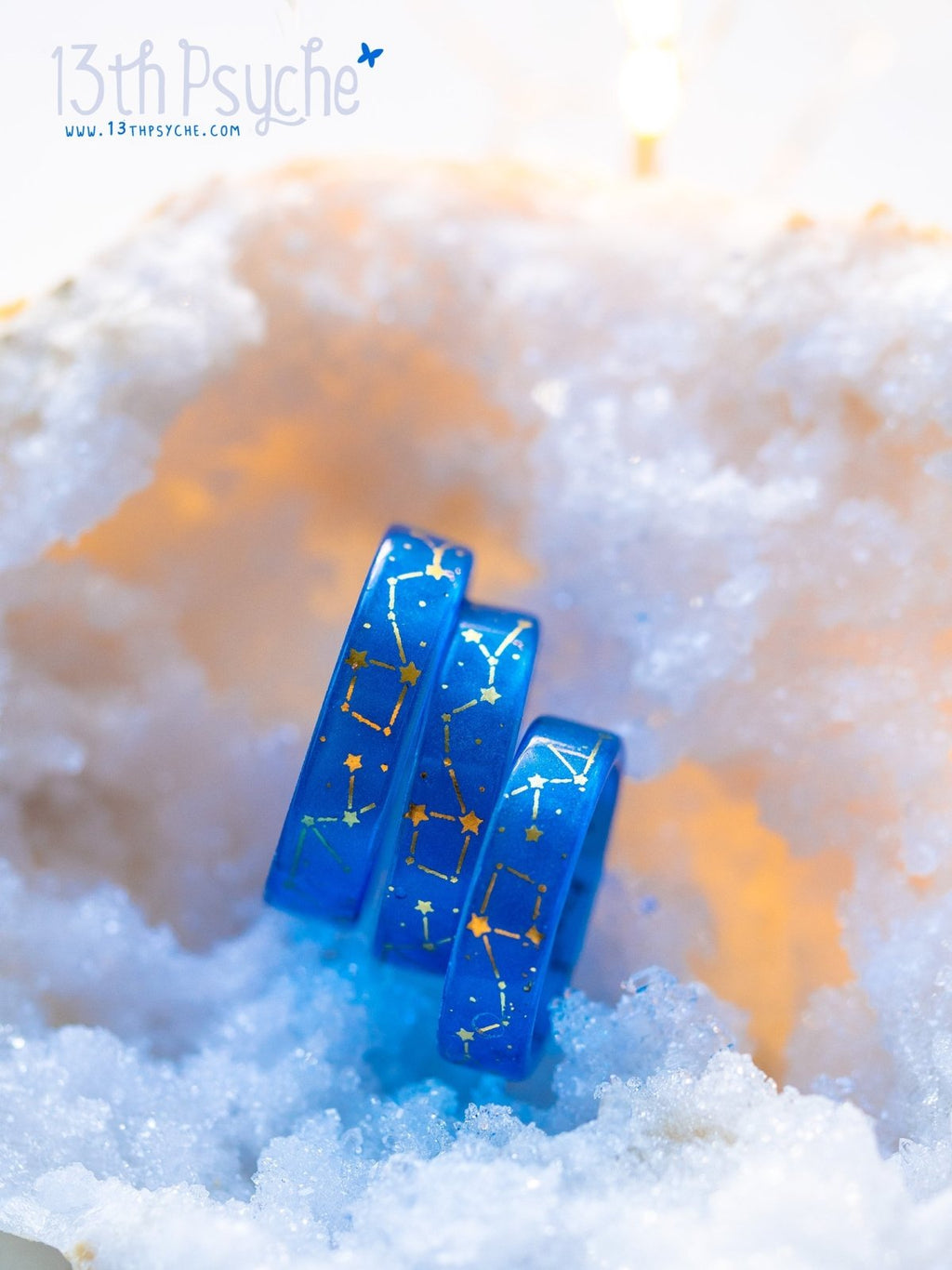 Handmade Star constellations blue resin ring - 13th Psyche