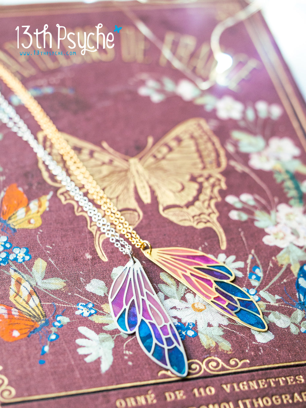 Handmade Stained glass inspired fairy wing pendant necklace - 13th Psyche