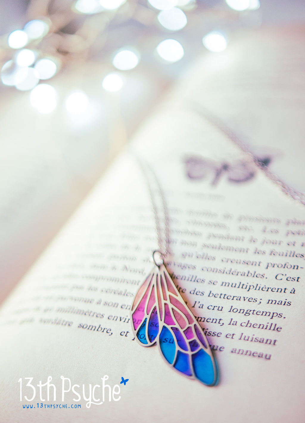 Handmade Stained glass inspired fairy wing pendant necklace - 13th Psyche