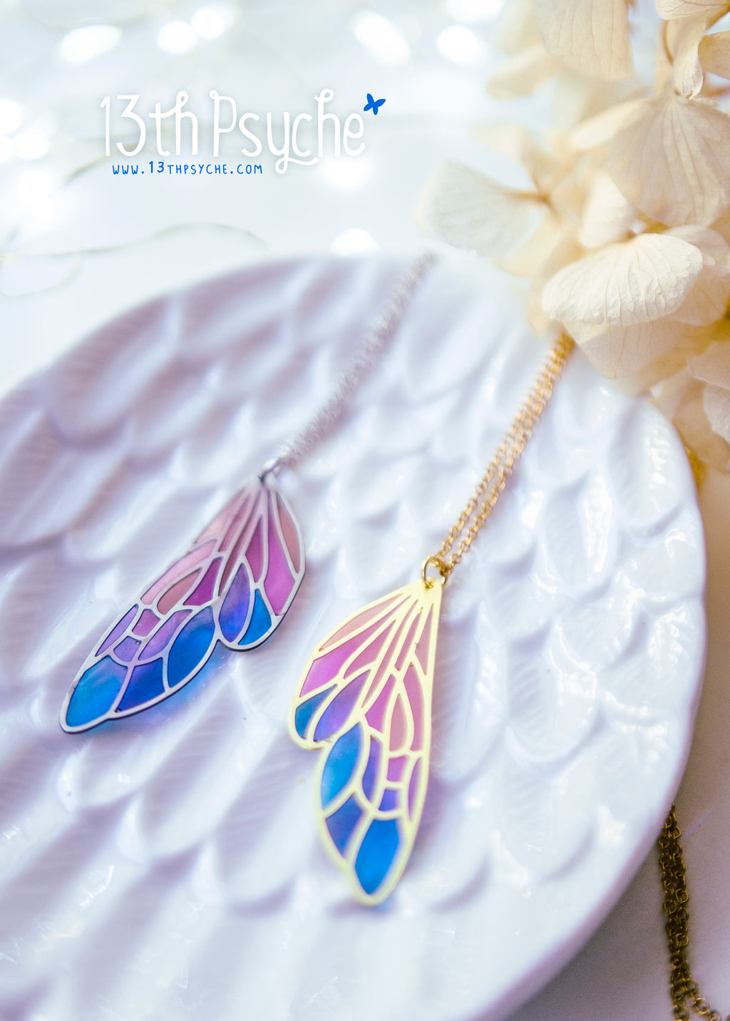Handmade Stained glass inspired fairy wing pendant necklace - 13th Psyche