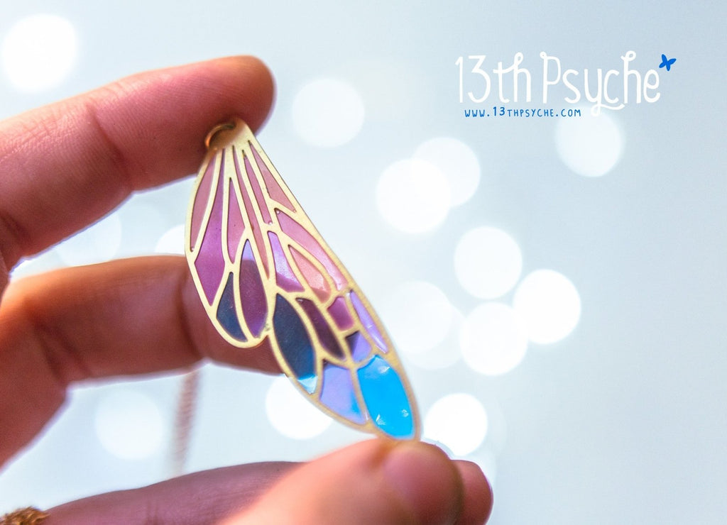 Handmade Stained glass inspired fairy wing pendant necklace - 13th Psyche