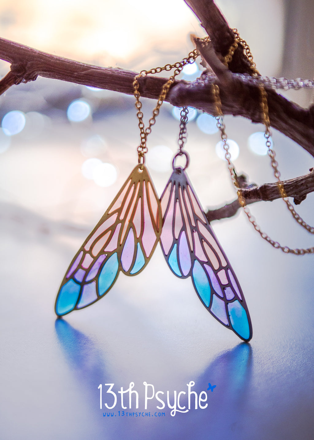 Handmade Stained glass inspired fairy wing pendant necklace - 13th Psyche