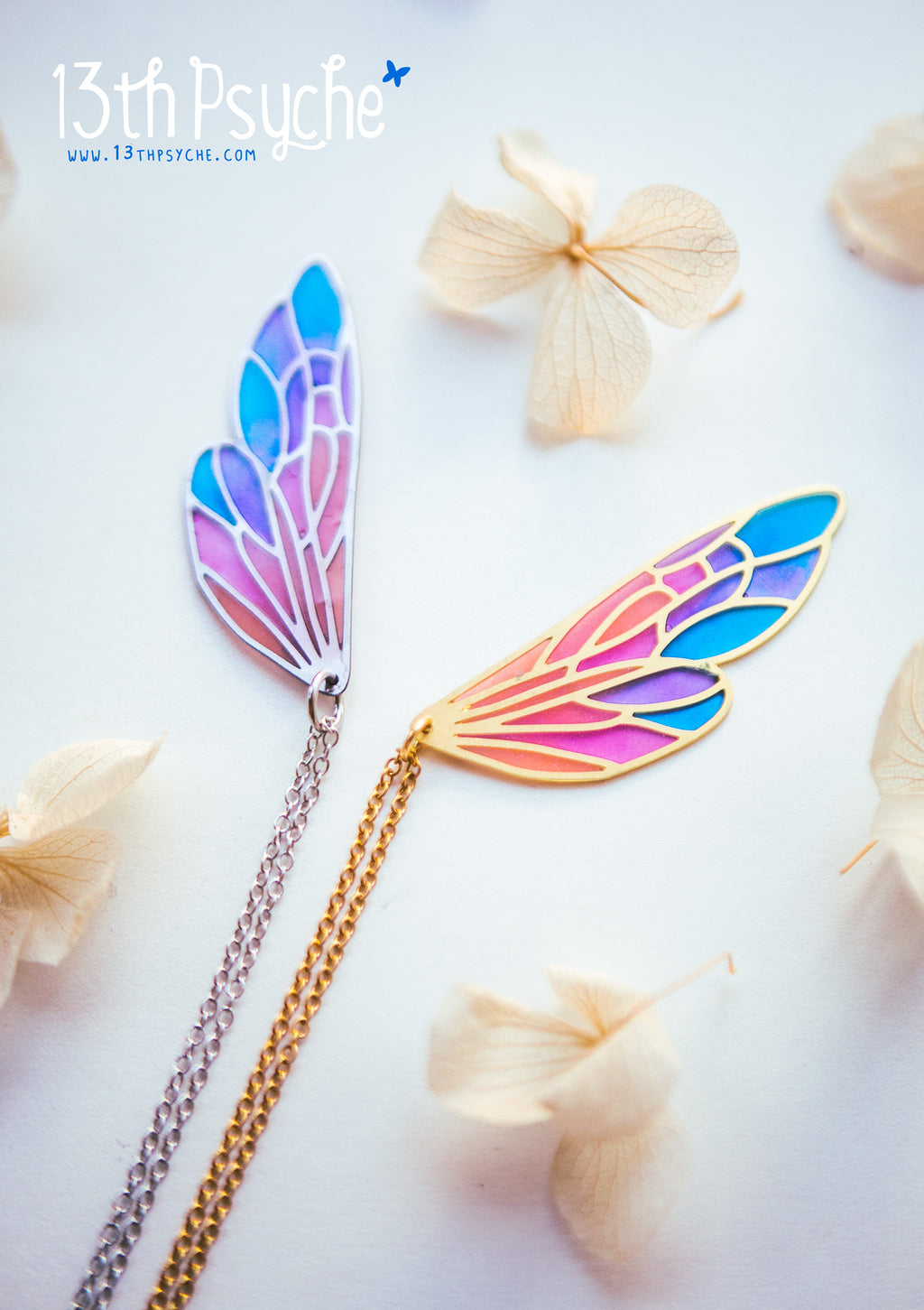 Handmade Stained glass inspired fairy wing pendant necklace - 13th Psyche