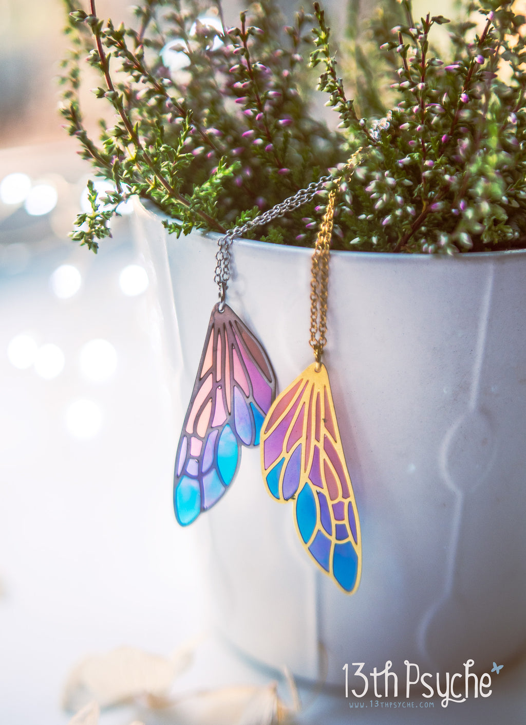 Handmade Stained glass inspired fairy wing pendant necklace - 13th Psyche