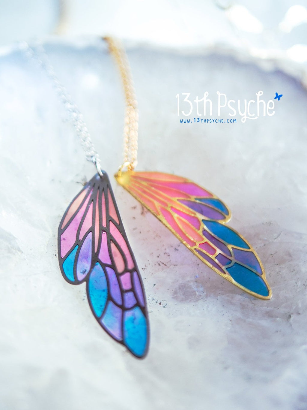 Handmade Stained glass inspired fairy wing pendant necklace - 13th Psyche
