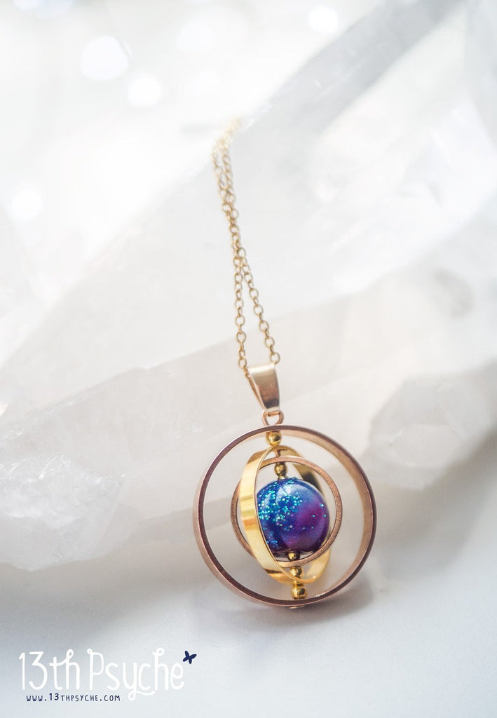 Handmade Galaxy planet spinner necklace - 13th Psyche