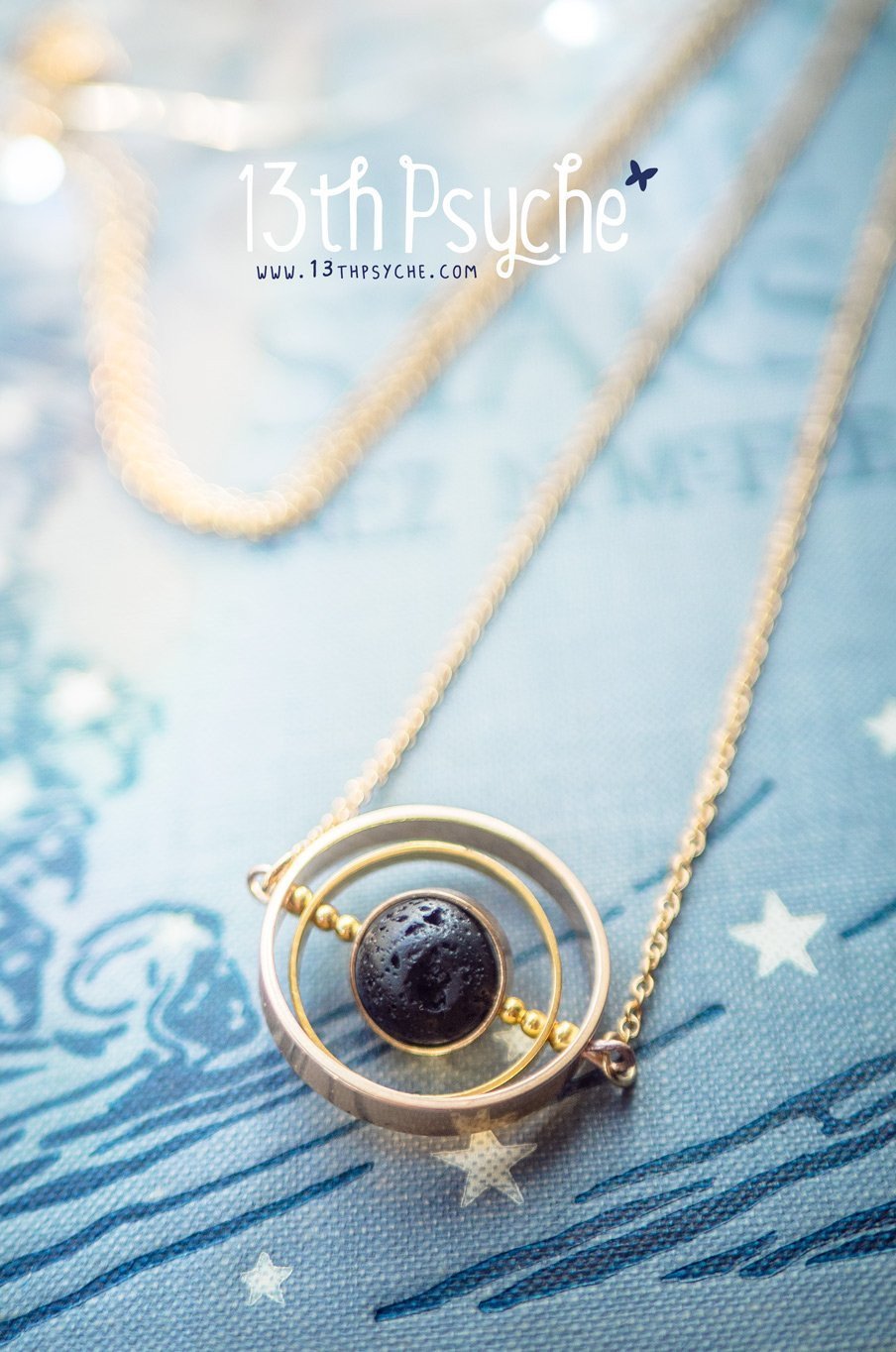 Handmade Galaxy inspired asteroid gold spinner necklace - 13th Psyche