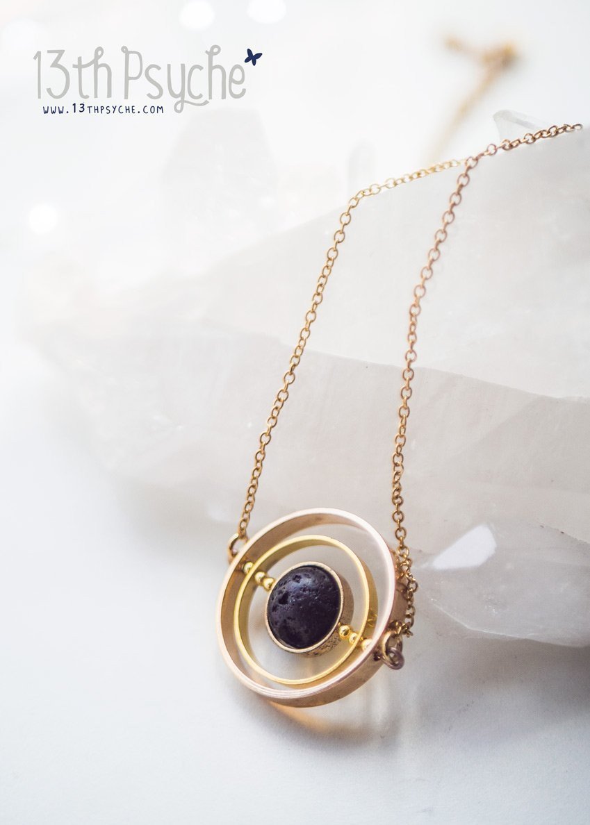 Handmade Galaxy inspired asteroid gold spinner necklace - 13th Psyche