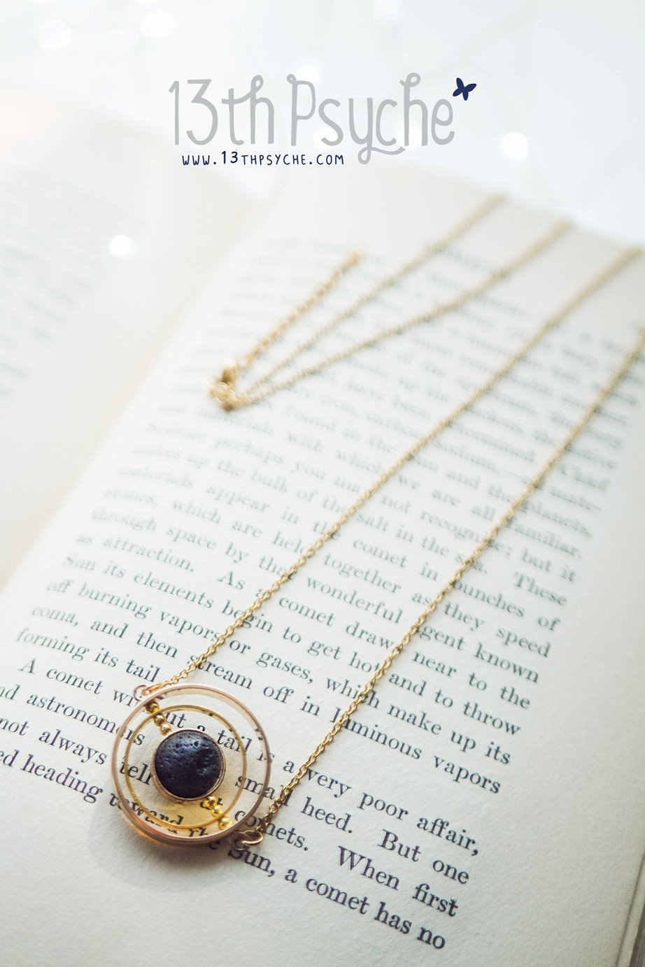 Handmade Galaxy inspired asteroid gold spinner necklace - 13th Psyche