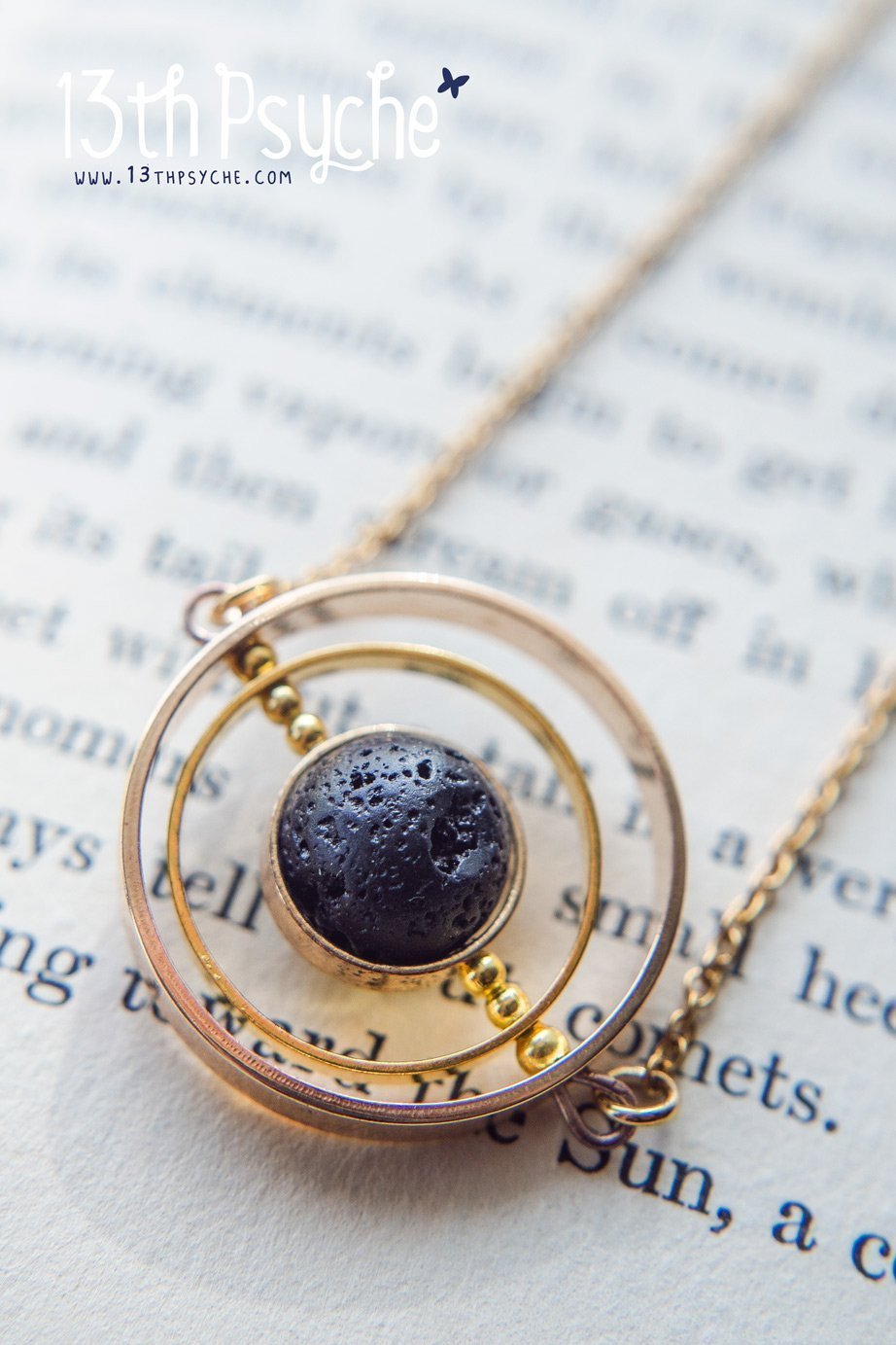 Handmade Galaxy inspired asteroid gold spinner necklace - 13th Psyche