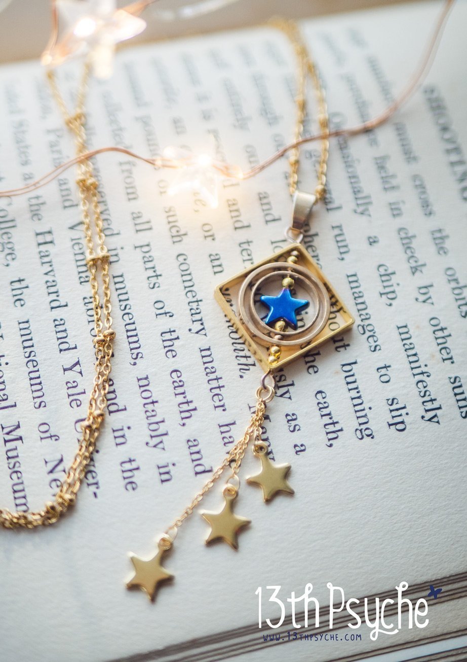 Handmade Space inspired shooting star spinner necklace - 13th Psyche