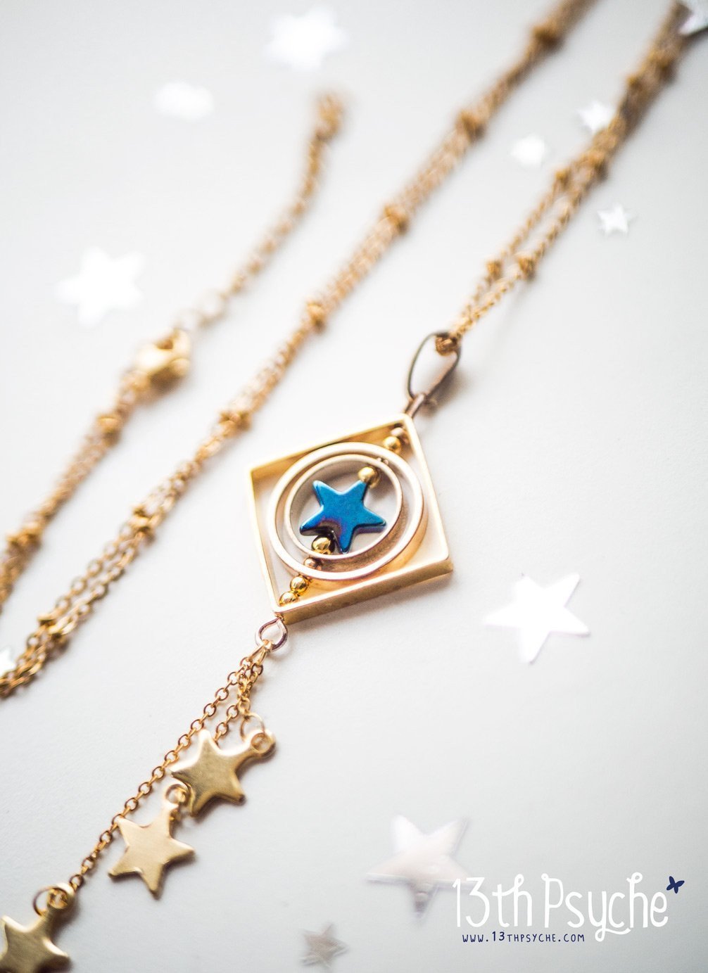 Handmade Space inspired shooting star spinner necklace - 13th Psyche