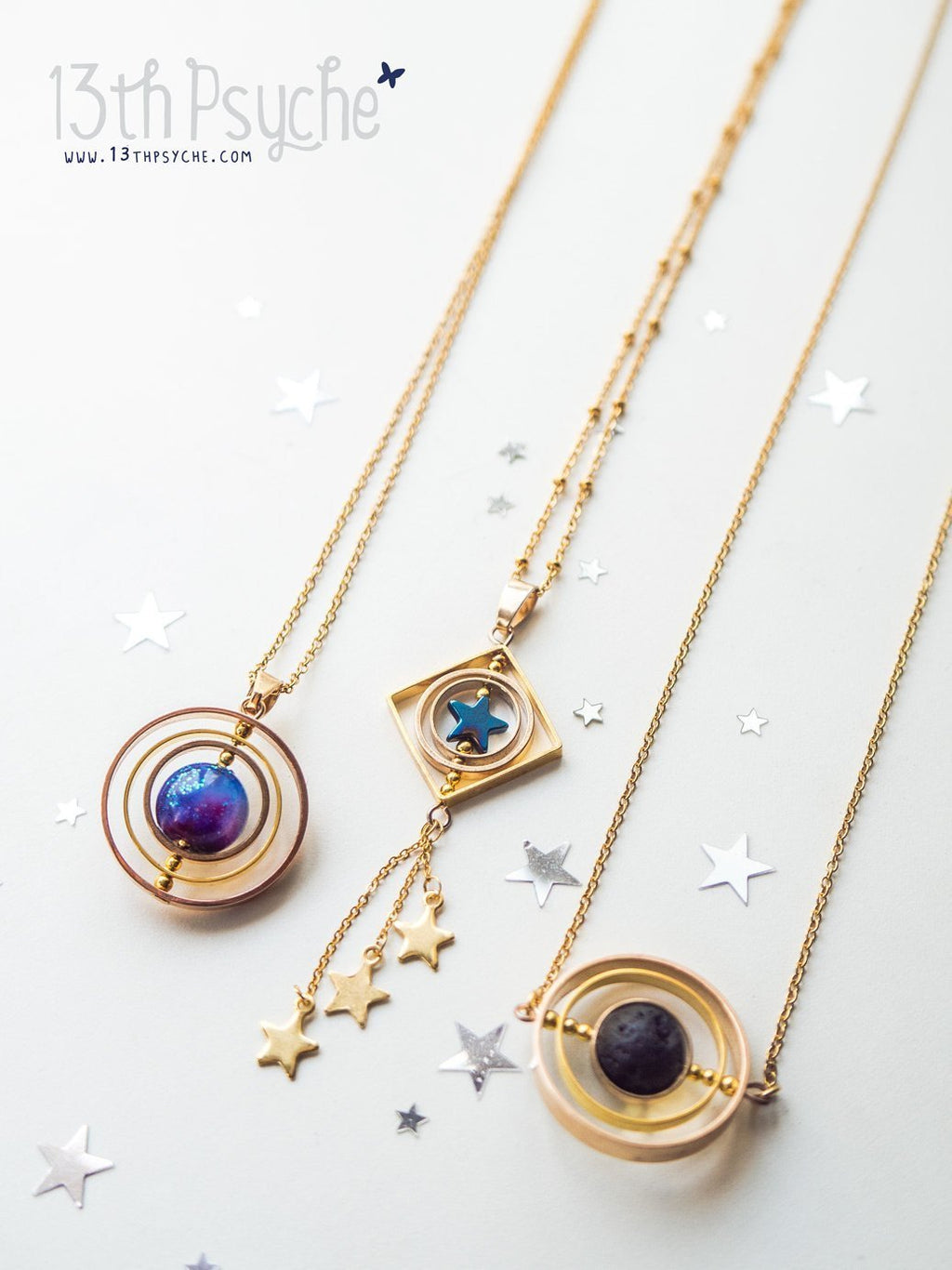 Handmade Galaxy inspired asteroid silver spinner necklace - 13th Psyche