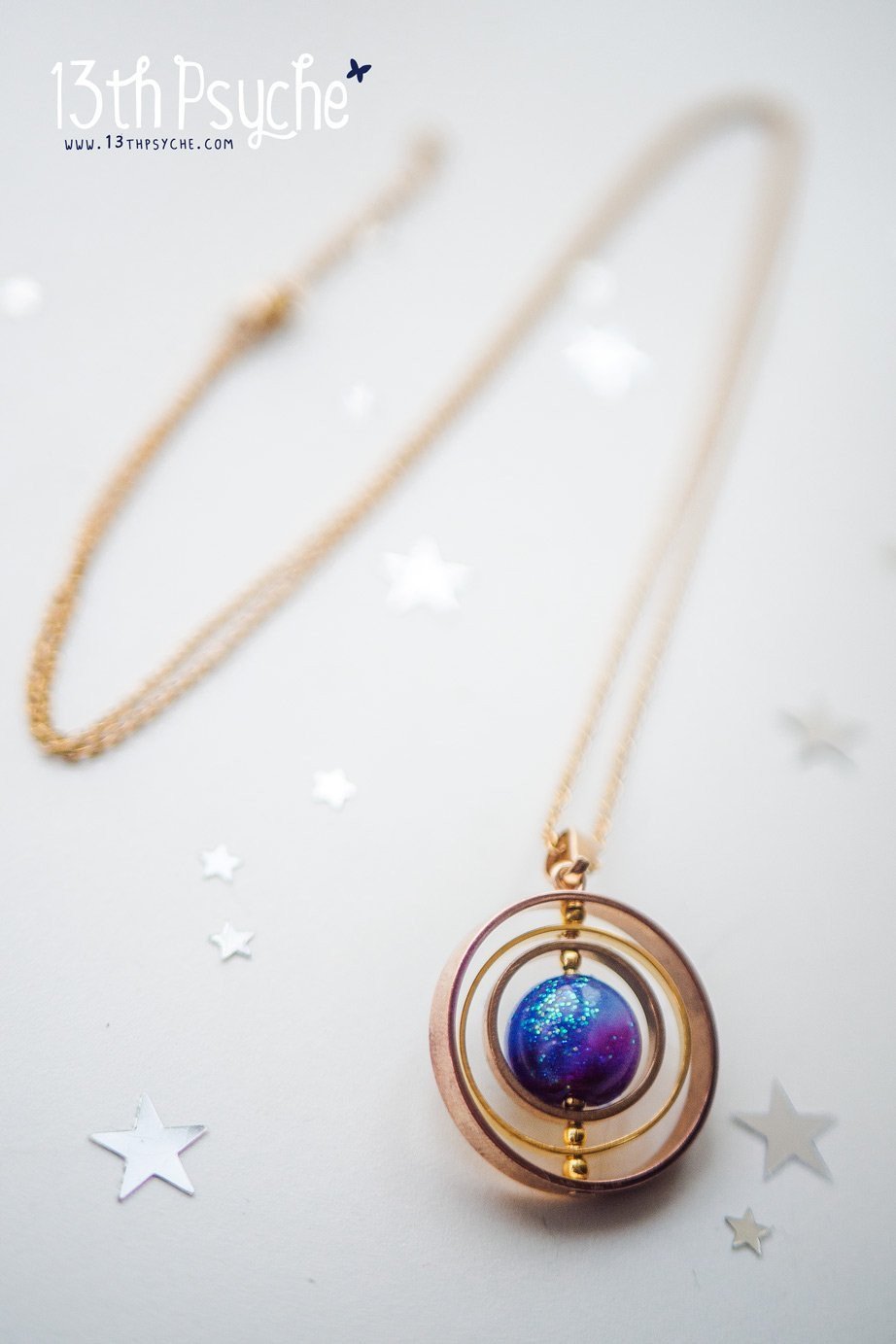 Handmade Galaxy planet spinner necklace - 13th Psyche