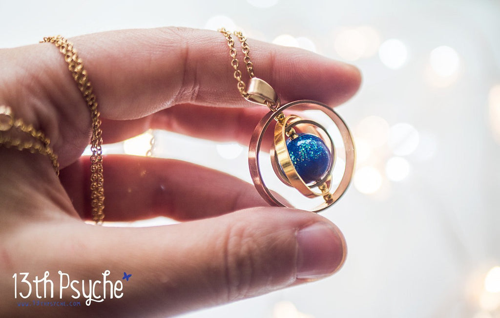 Handmade Galaxy planet spinner necklace - 13th Psyche