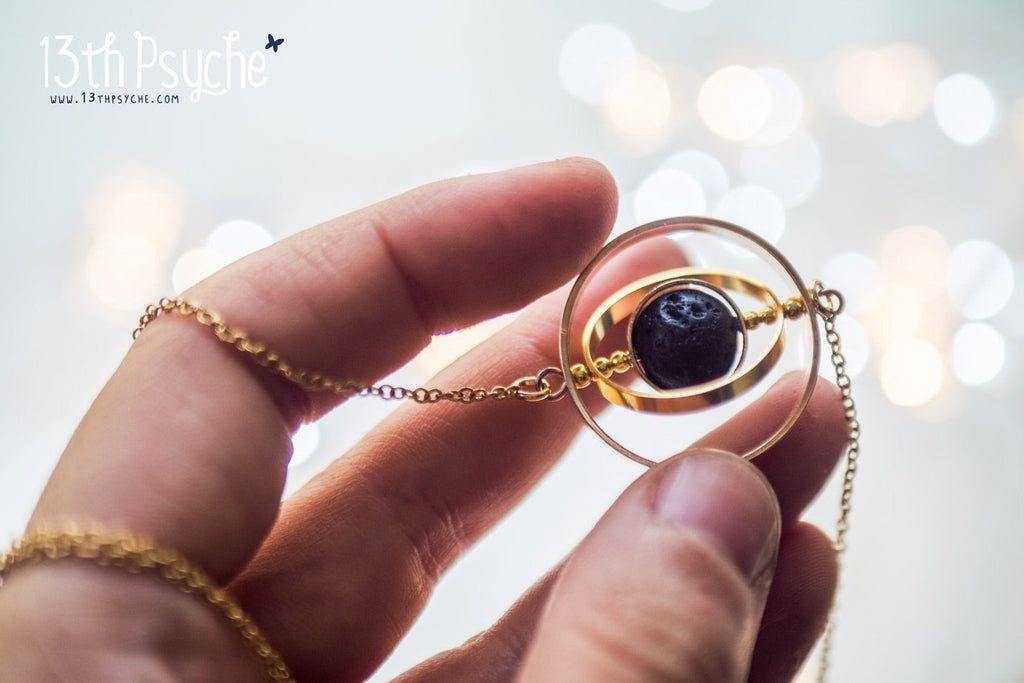 Handmade Galaxy inspired asteroid gold spinner necklace - 13th Psyche
