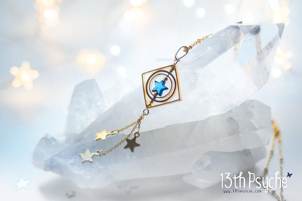 Handmade Space inspired shooting star spinner necklace - 13th Psyche
