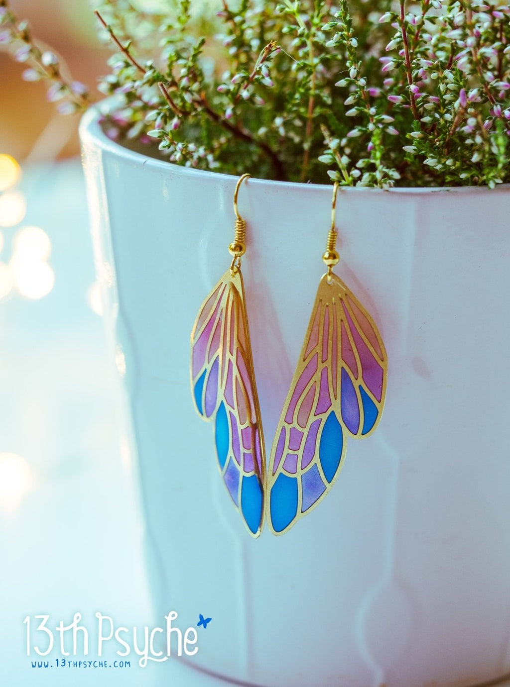 Handmade Stained glass inspired fairy wing earrings - 13th Psyche