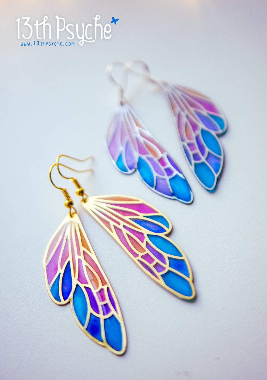 Handmade Stained glass inspired fairy wing earrings - 13th Psyche