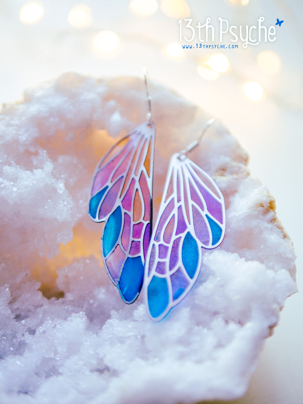 Handmade Stained glass inspired fairy wing earrings - 13th Psyche
