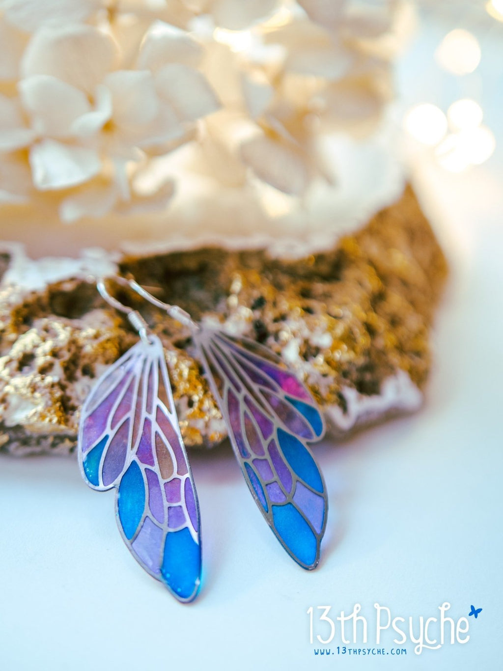 Handmade Stained glass inspired fairy wing earrings - 13th Psyche