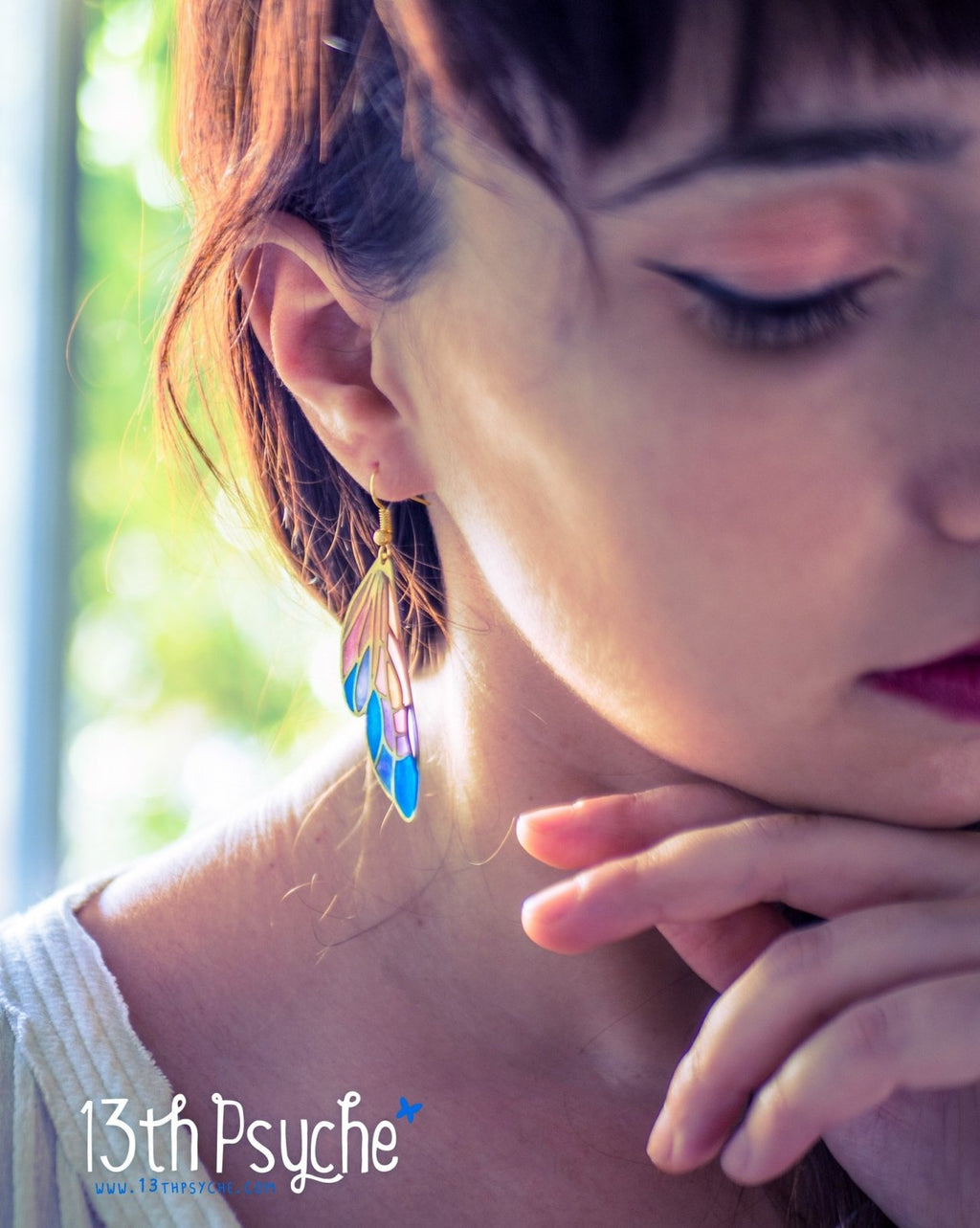 Handmade Stained glass inspired fairy wing earrings - 13th Psyche