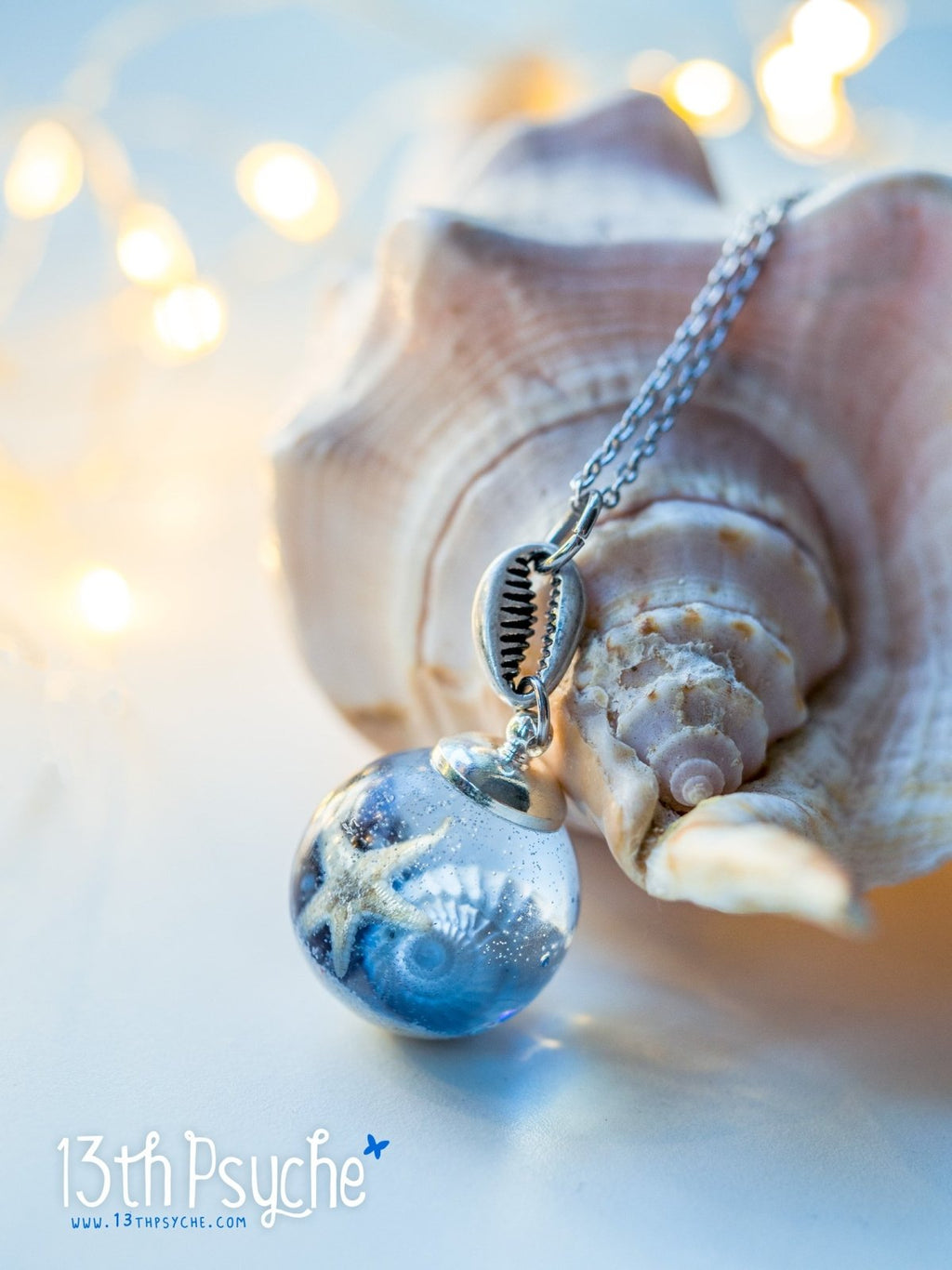 Handmade Ocean inspired Starfish and shells resin ball necklace - 13th Psyche