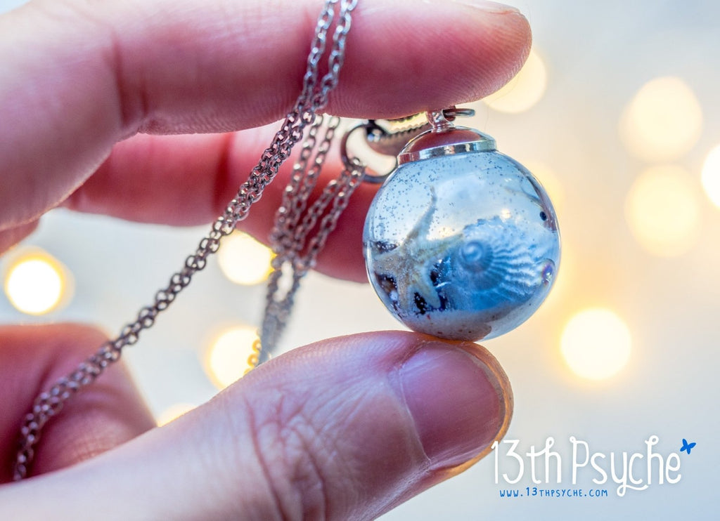 Handmade Ocean inspired Starfish and shells resin ball necklace - 13th Psyche