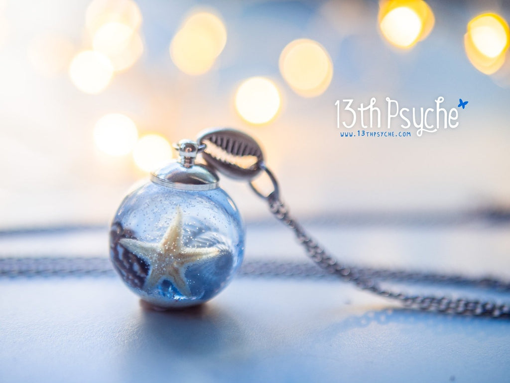 Handmade Ocean inspired Starfish and shells resin ball necklace - 13th Psyche