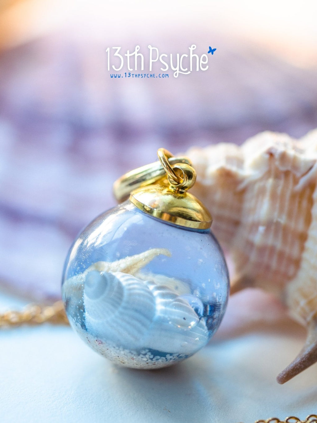 Handmade Ocean inspired Starfish and shells resin ball necklace - 13th Psyche