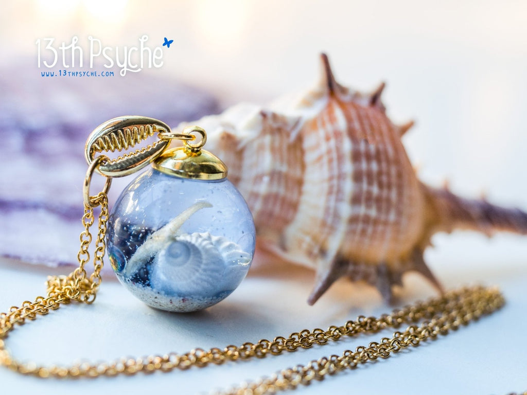 Handmade Ocean inspired Starfish and shells resin ball necklace - 13th Psyche