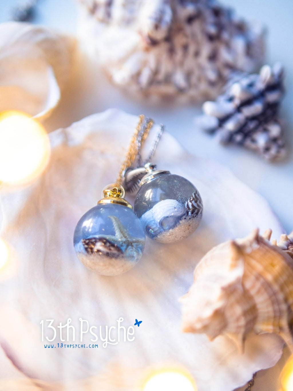 Handmade Ocean inspired Starfish and shells resin ball necklace - 13th Psyche