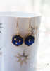 Handmade Gold moon and stars hexagon earrings - 13th Psyche