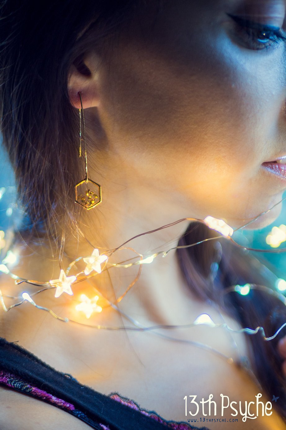 Handmade Gold honeycomb hexagon resin earrings - 13th Psyche